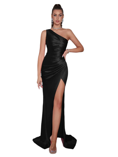 Women Evening Maxi Dress | Wedding Party Dress | One Shoulder Cocktail Dress black