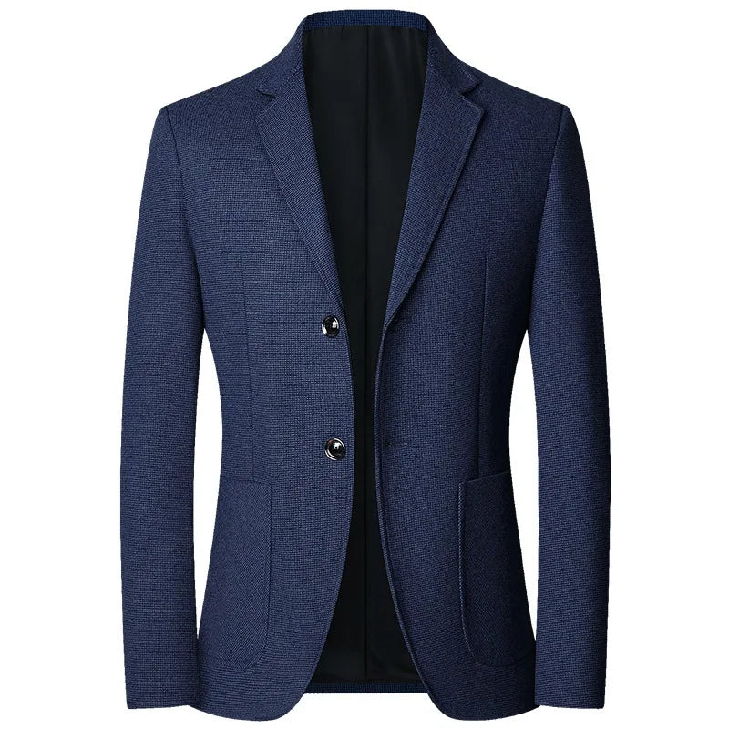 Men Slim Fit Blazer Suit | Wool Business Casual Suit | Men Casual Coat Navy