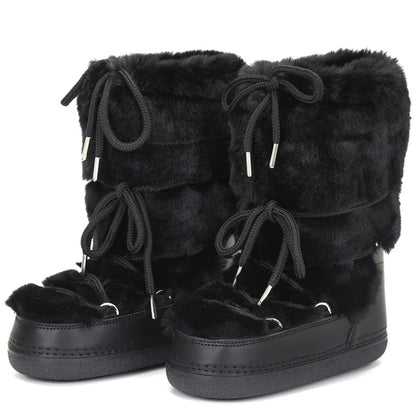 Women Warm Long Fur Snow Boots | Ski Boots | Winter Boots | Mid-calf Boots black