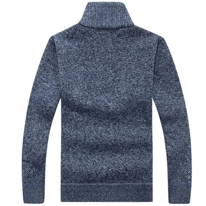 Men Fleece Thick Sweater | Half Zipper Turtleneck Warm Pullover | Slim Knitted Wool Sweater