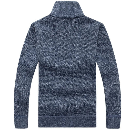 Men Fleece Thick Sweater | Half Zipper Turtleneck Warm Pullover | Slim Knitted Wool Sweater