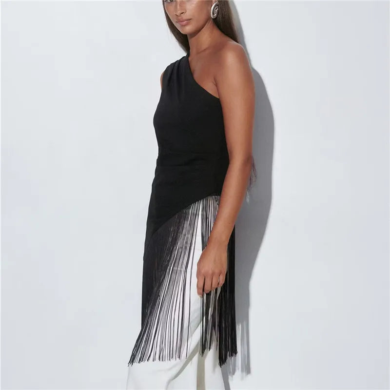 Women Tassel Top | Y2k | One Shoulder | Asymmetrical Fringed Hem Top | Summer