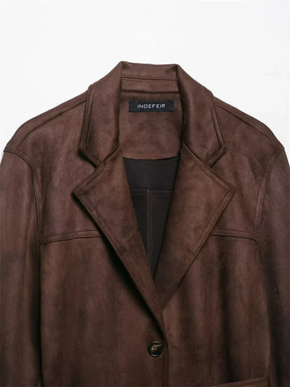Women Brown Jacket | Long Sleeve | Suede | Belt Jacket