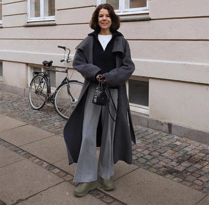 Women Long Cotton Coat | Stand Collar | Single Breasted Coat With Belt