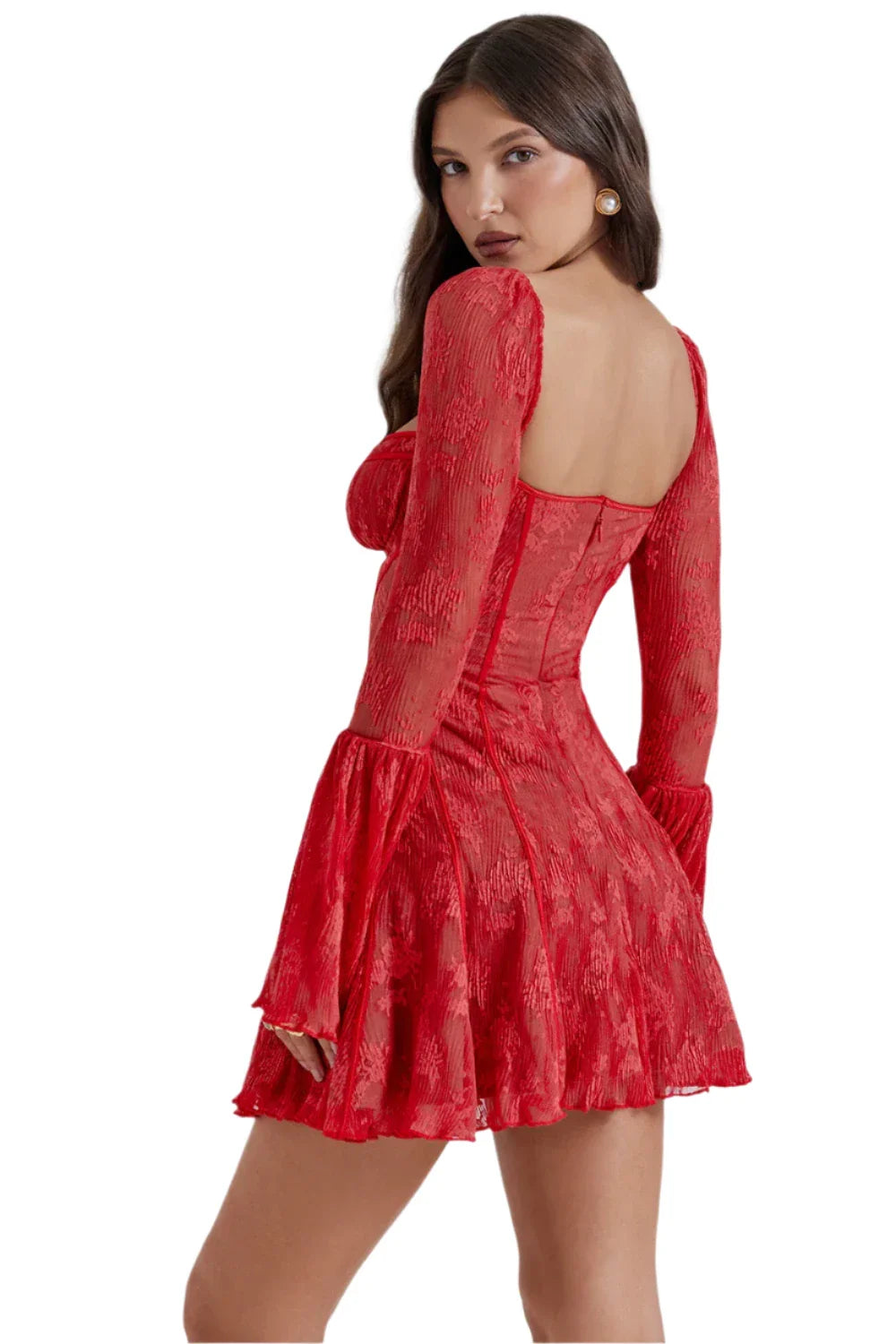 Women Elegant Long Sleeve Mini Dress | Square Neck | Patchwork