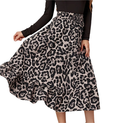 Women Loose Long Leopard Skirt