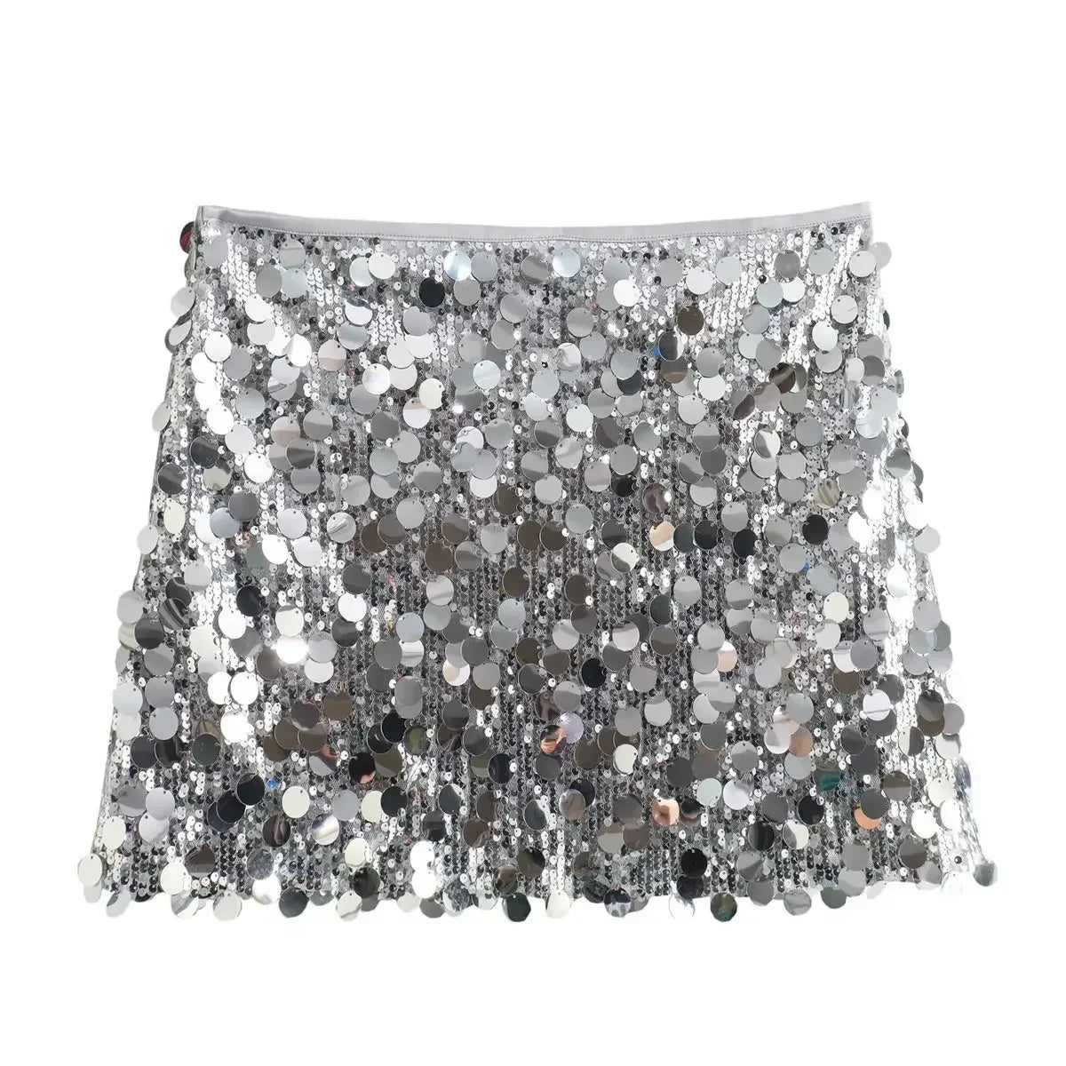 Women Summer Sequined Mini Skirt | Vintage High Waist Skirt Silver