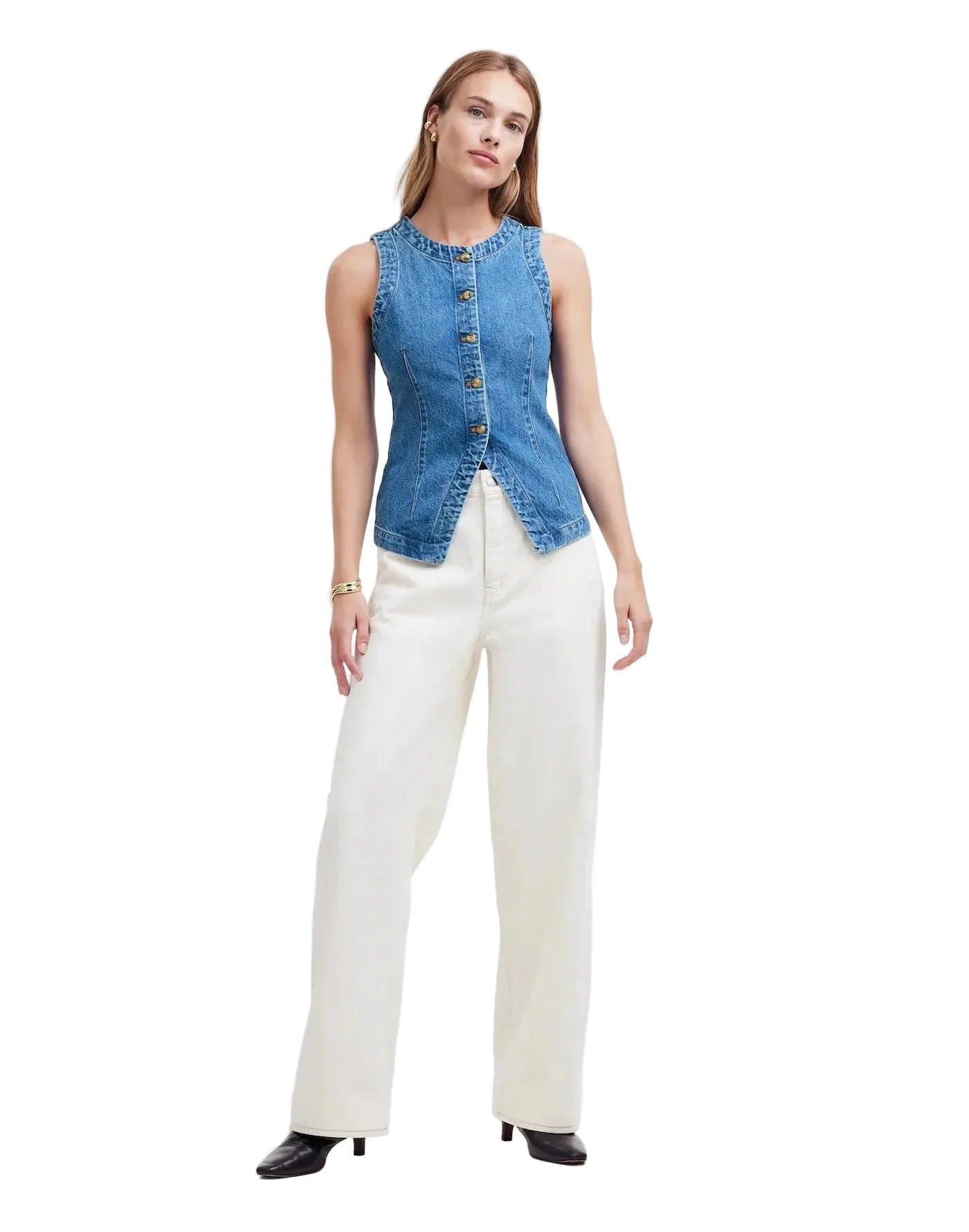 Women Summer Denim Button Down | Denim Vest | Sleeveless | Denim Top