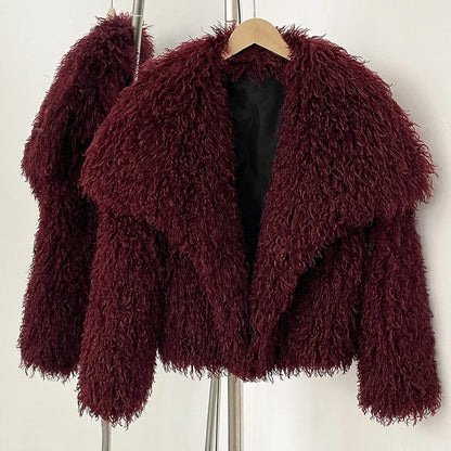 Short Mongolian Fur Coat | Women Luxury Cropped Fur Coat | Warm | Winter Burgundy
