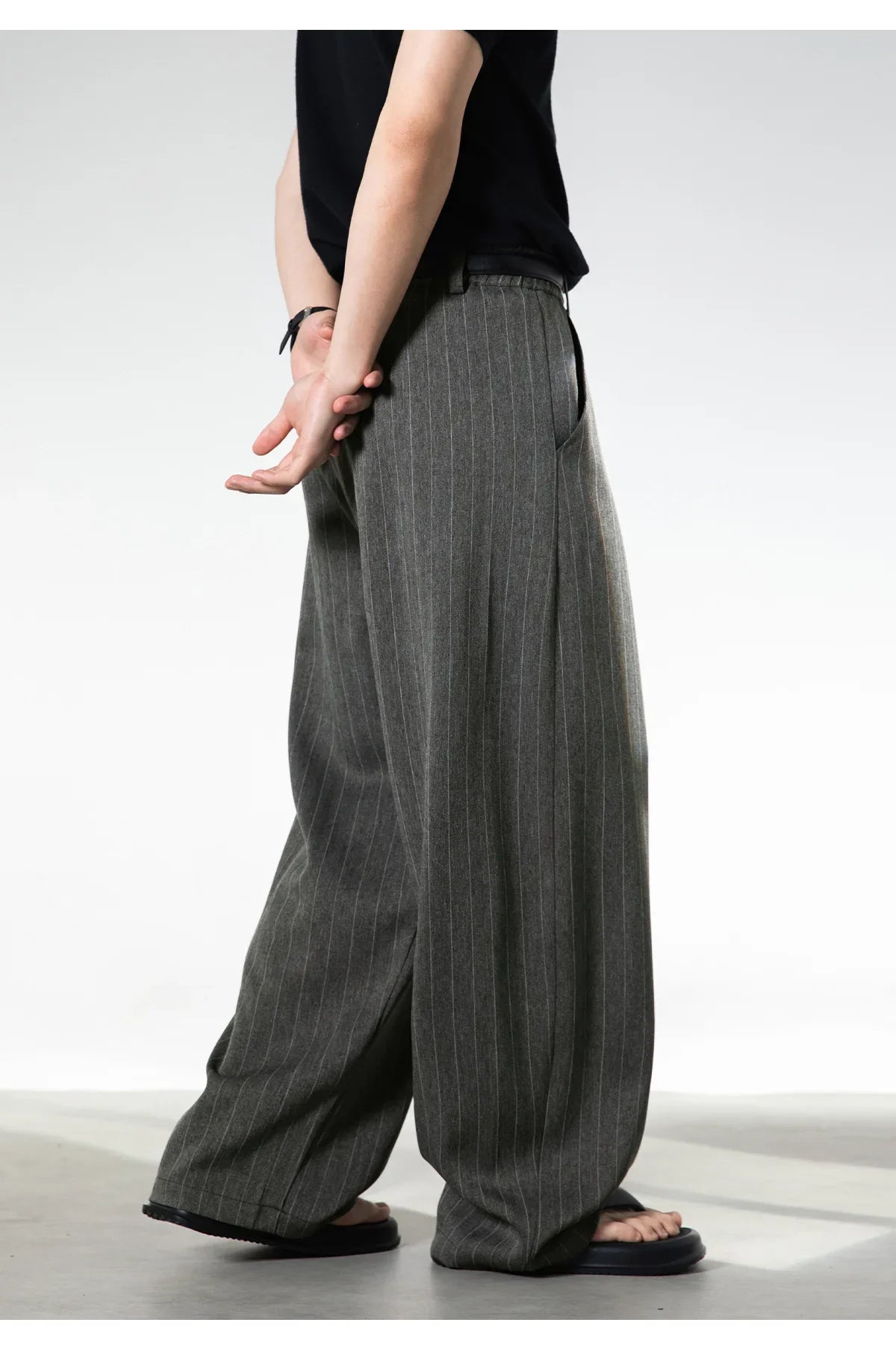 Men Classic Striped Pleated Wide Leg Trousers | Baggy | Straight | Dress Pants | Business