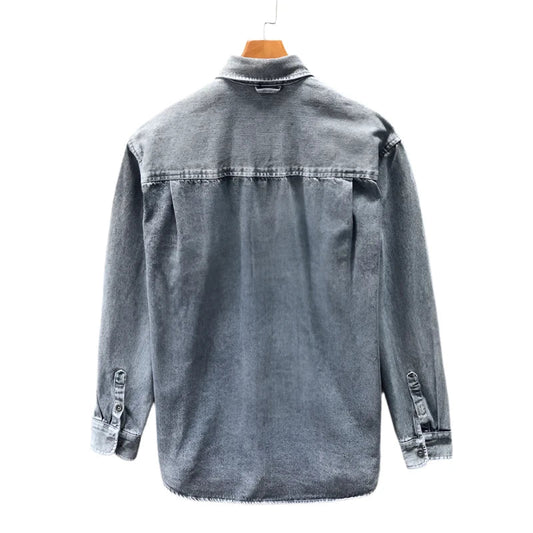 Men Retro Washed Casual Denim Shirt | Button Down