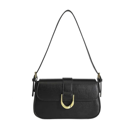 Women Leather Horseshoe Buckle Shoulder Bag | Crossbody Bag black