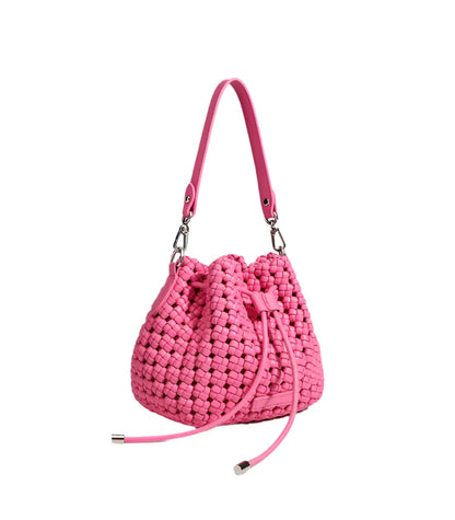 Women Leather Hollow Cut Woven Crossbody Bag Rose pink