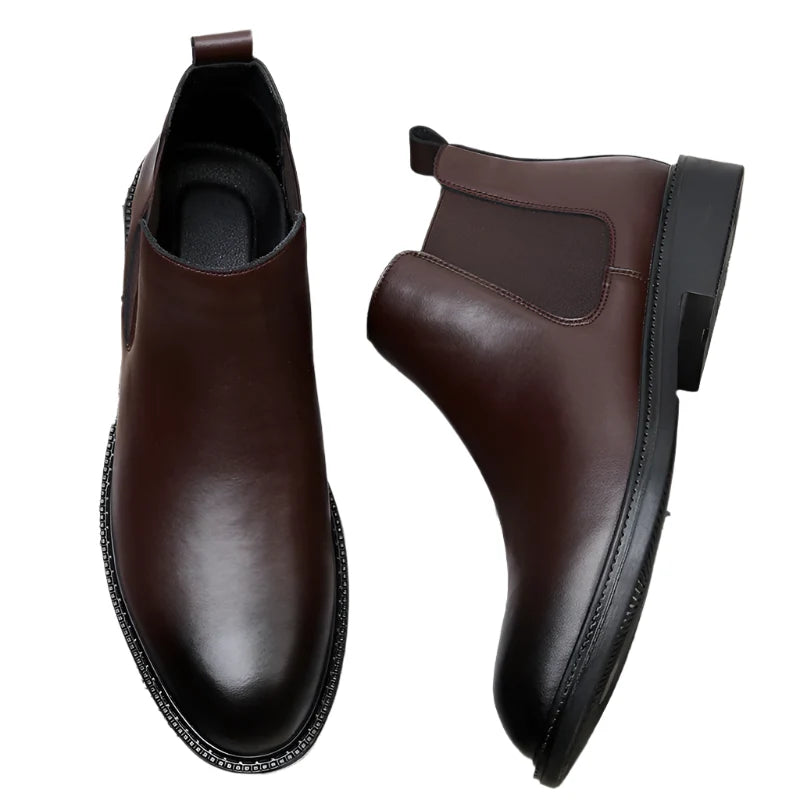 Men British Chelsea Boots | Leather Ankle Boots | Pointed Toe Thick Soled Boots