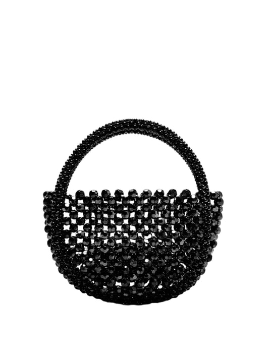 Women Hollow Hand-Made Metal Gold Beads Woven Handbag | Pearl Bag | Round Handbag black