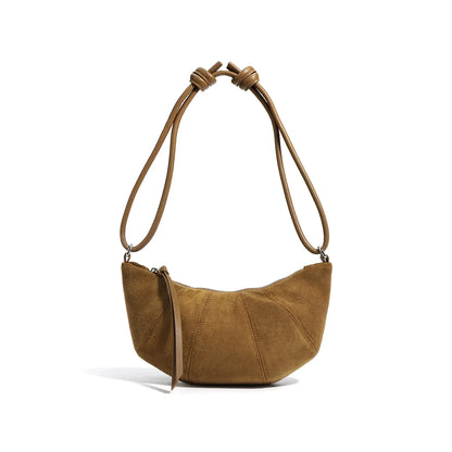 Women Leather Suede Dumpling Crossbody Bag caramel