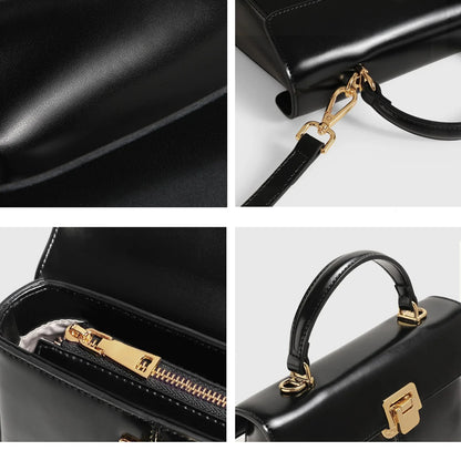 Women Leather Handbag | Crossbody Bag With Scarf Decor