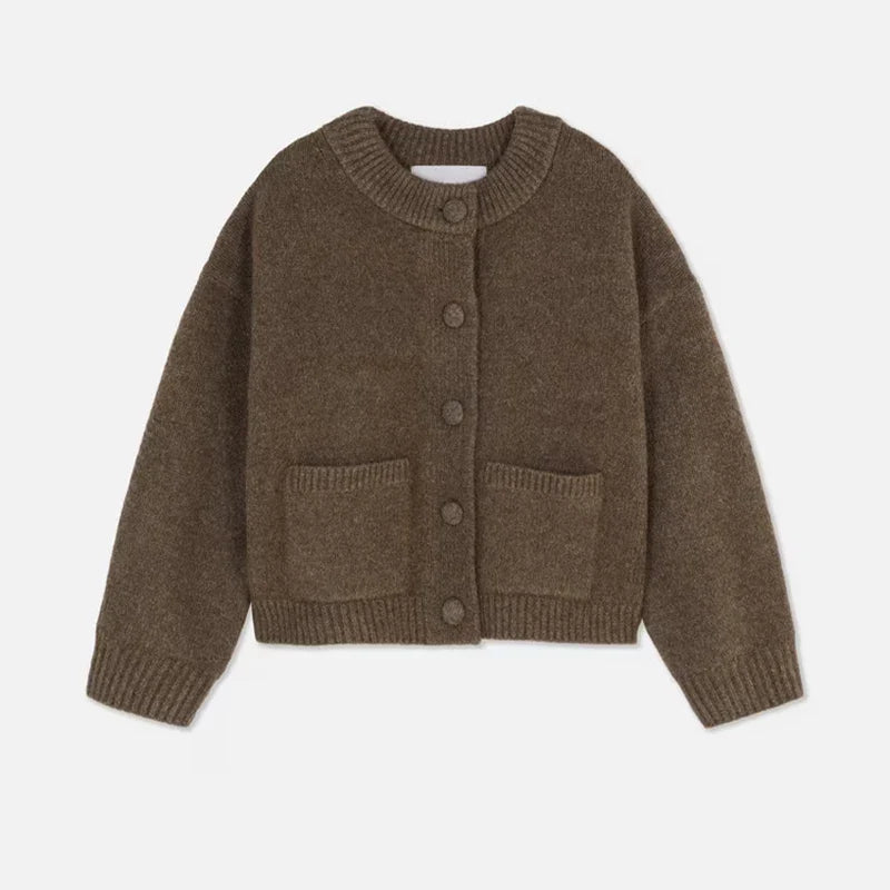 Women Knitted Sweater | Round Neck | Long Sleeve Sweater | Single Breasted brown
