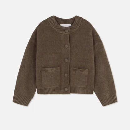 Women Knitted Sweater | Round Neck | Long Sleeve Sweater | Single Breasted brown