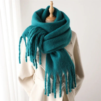 Women Warm Winter Cashmere Scarf | Thick Soft Tassel Shawl | Long Poncho | Echarpe | Pashmina Teal
