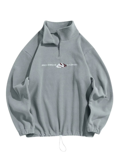 Unisex Quarter Zip Polar Fleece Sweatshirt | Embroidered Sweatshirt Light Gray