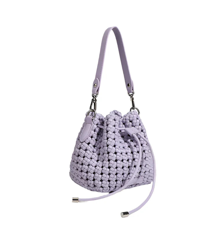 Women Leather Hollow Cut Woven Crossbody Bag lilac