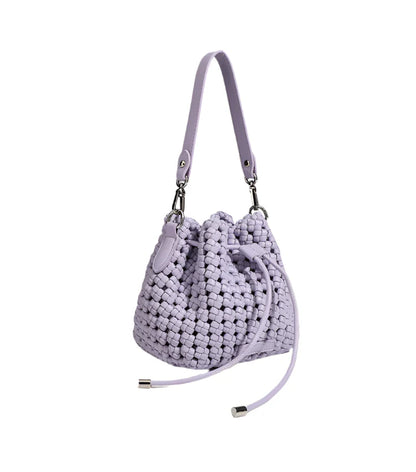 Women Leather Hollow Cut Woven Crossbody Bag lilac
