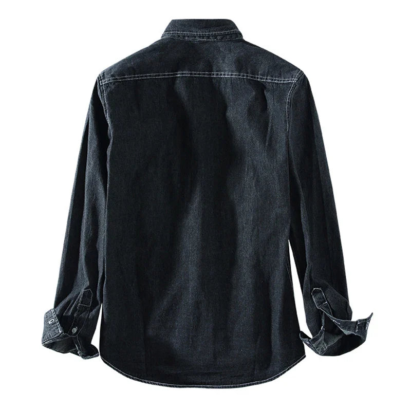 Men Denim Shirt | Long Sleeve Shirt | Lapel Pocket | Daily Casual Pure Cotton Shirt