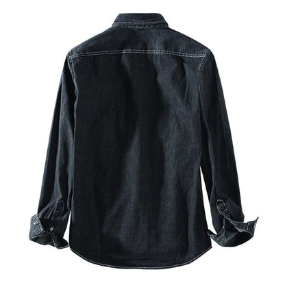Men Denim Shirt | Long Sleeve Shirt | Lapel Pocket | Daily Casual Pure Cotton Shirt