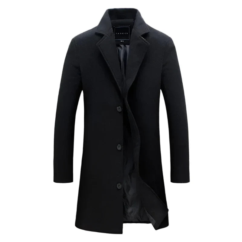 Men Winter Wool Blend Coat | Casual Business Jacket black