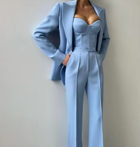 Tiffany | Women's Three-Piece Blazer Set Corset Top & Flare Pants