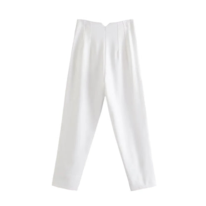 Women High Waisted Cropped Pants | Casual Office Pants White