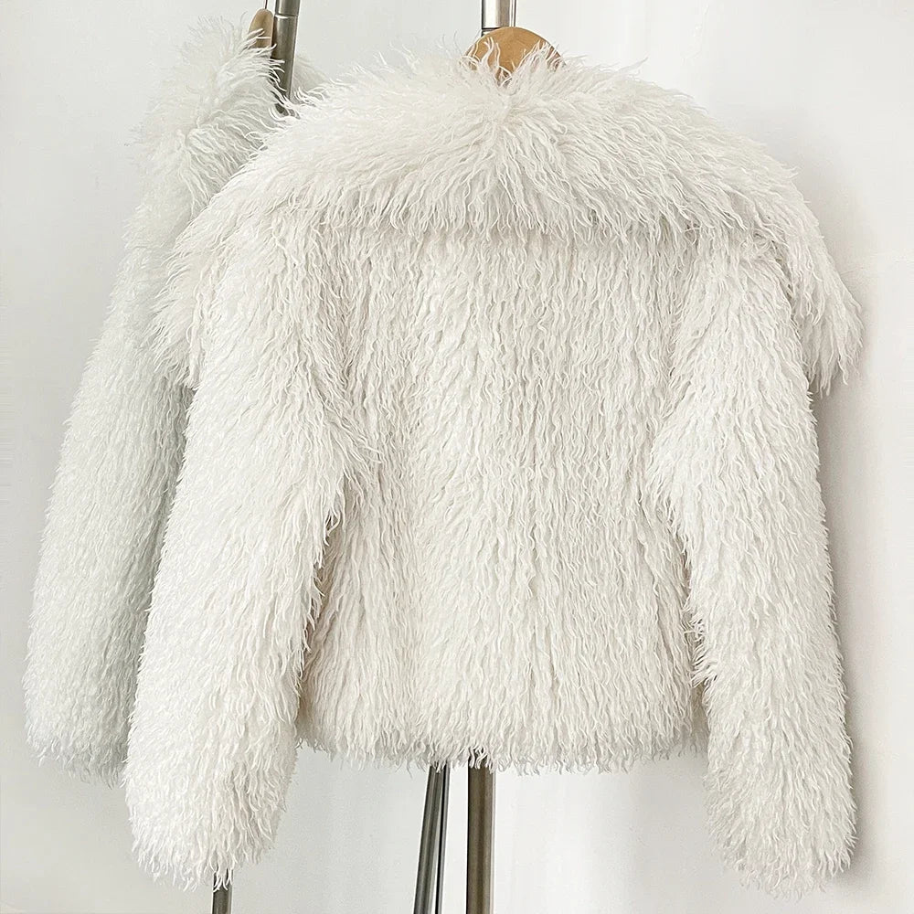 Short Mongolian Fur Coat | Women Luxury Cropped Fur Coat | Warm | Winter