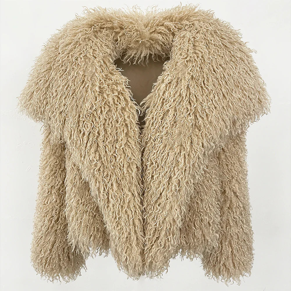 Short Mongolian Fur Coat | Women Luxury Cropped Fur Coat | Warm | Winter