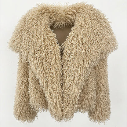 Short Mongolian Fur Coat | Women Luxury Cropped Fur Coat | Warm | Winter