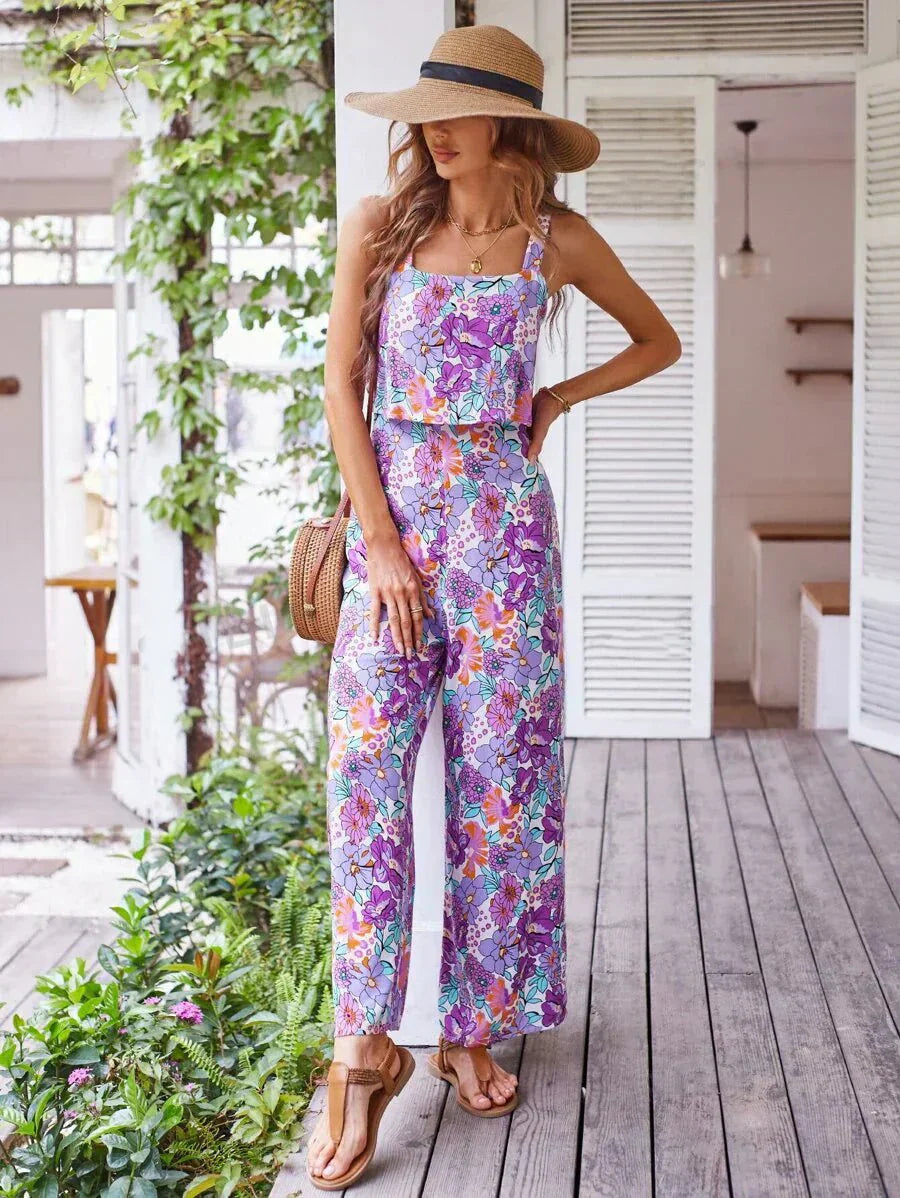 Sienna | Women's Floral Print Sleeveless Wide Leg Jumpsuit