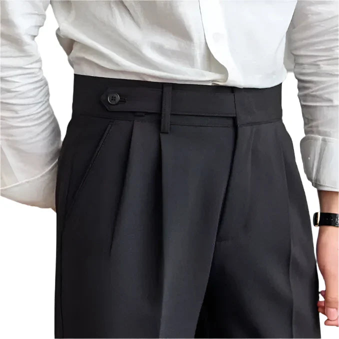 Men Vintage High Waisted Pleated Pants Black