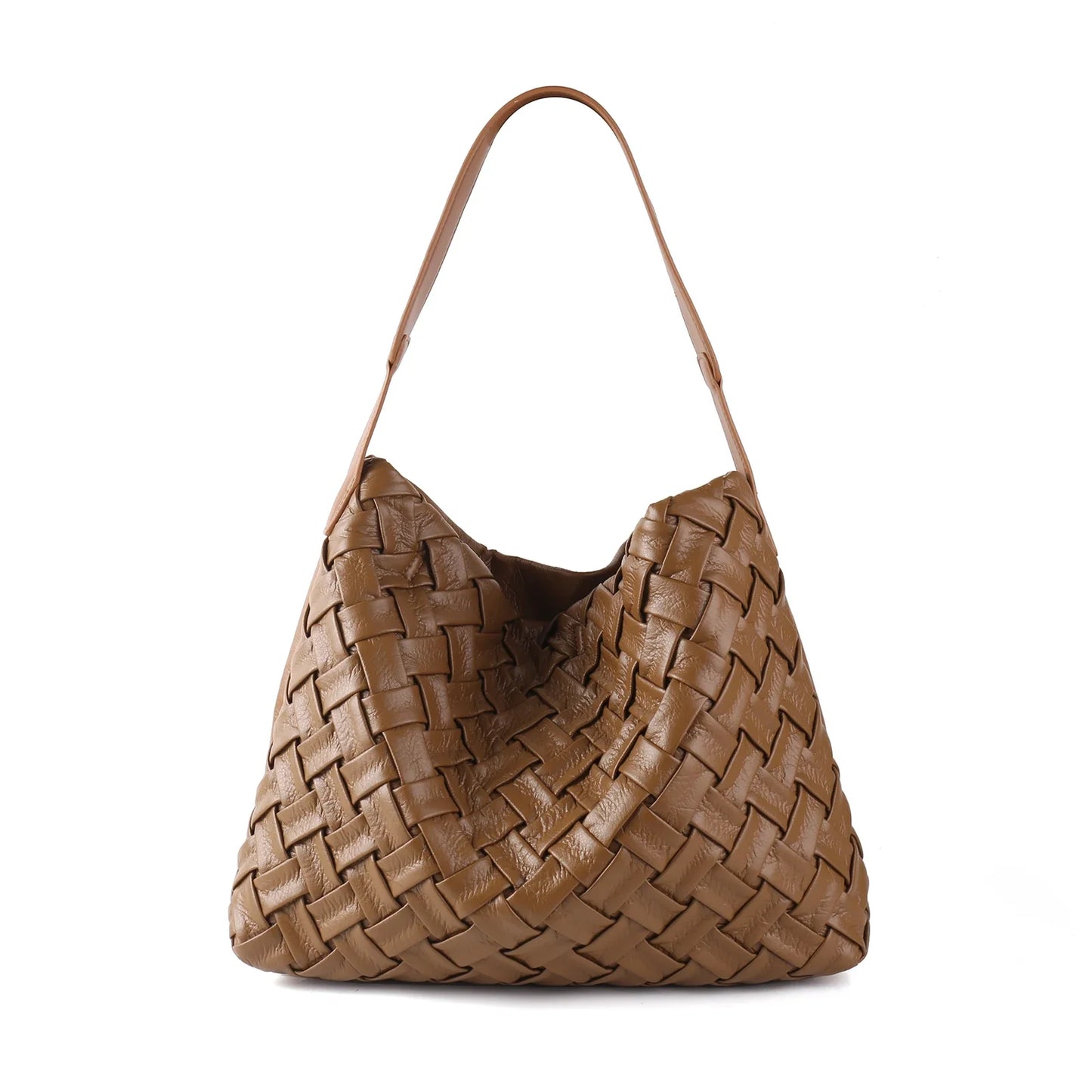 Women Woven Tote Bag | Textured Pleated Soft Leather Bag Brown