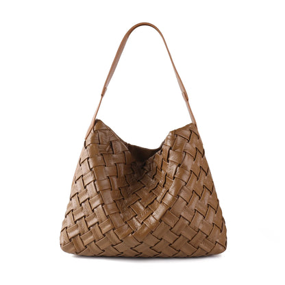 Women Woven Tote Bag | Textured Pleated Soft Leather Bag Brown