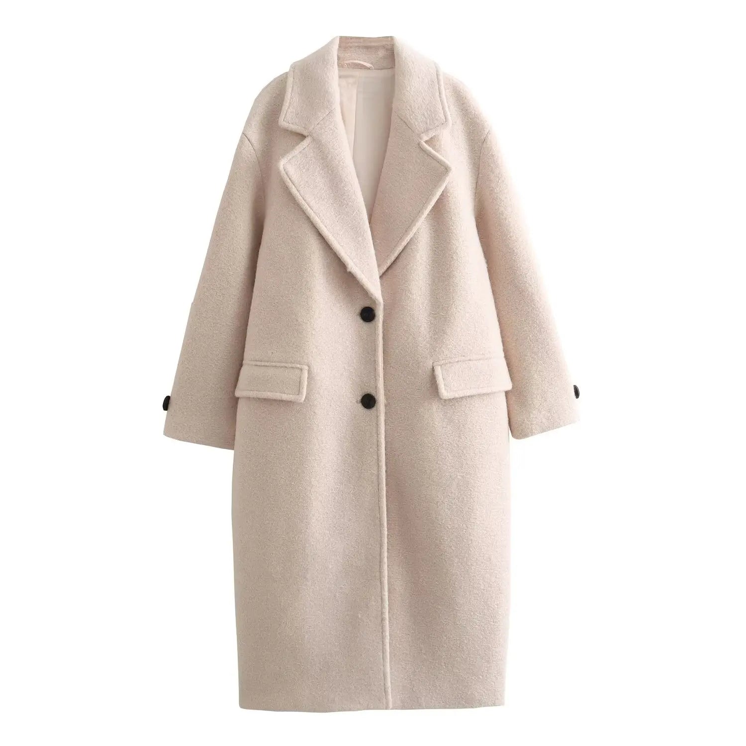 Women Long Coat | Loose Long-Sleeved Bouclé Coat Khaki