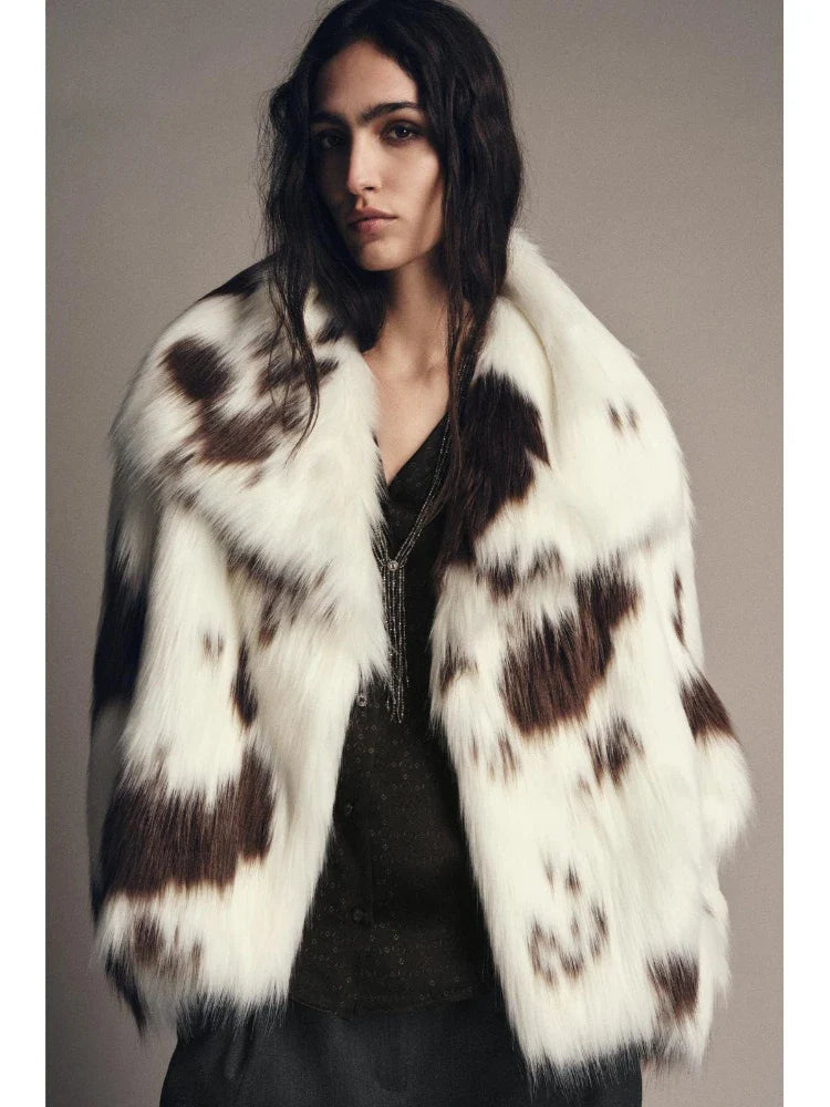 Women Animal Print Plush Coat | Loose | Warm | Thick Fur Jacket