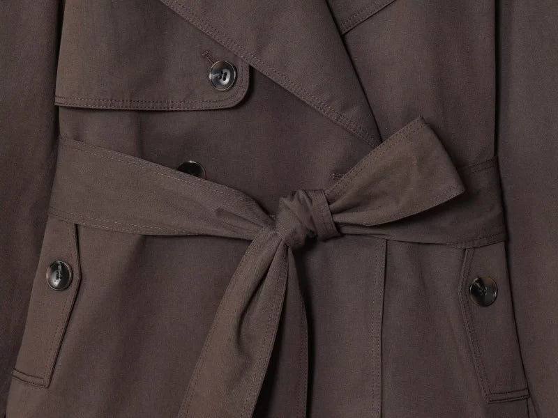 Women British Style Lapel Double-Breasted Coat | Short Trench Coat With Belt