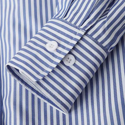 Women Striped Long Sleeve Loose Oversized Blouse | Vintage Button-Up Top