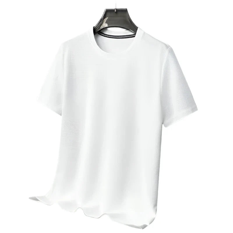 Men Waffle Round Neck Short Sleeve T-shirt | Summer Top White