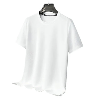 Men Waffle Round Neck Short Sleeve T-shirt | Summer Top White