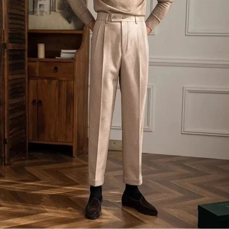 Men Classic Italian Naples Style Pants | Suit Pants | High Waisted | Straight Fit | Formal Business Pants | Thick Trousers