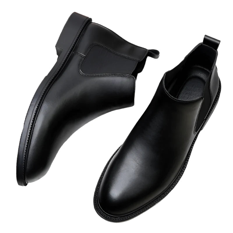 Men British Chelsea Boots | Leather Ankle Boots | Pointed Toe Thick Soled Boots