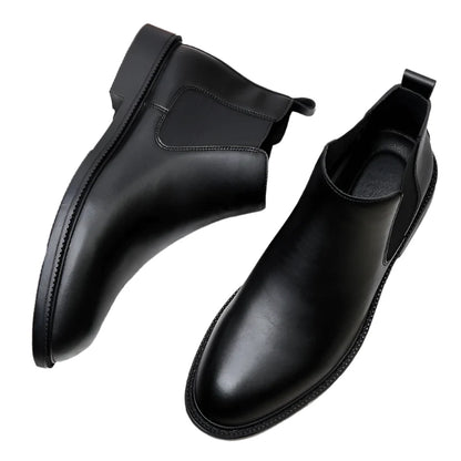 Men British Chelsea Boots | Leather Ankle Boots | Pointed Toe Thick Soled Boots