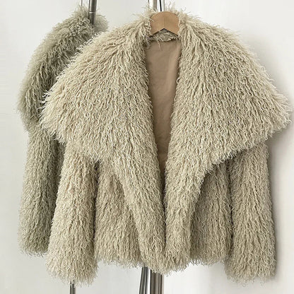 Short Mongolian Fur Coat | Women Luxury Cropped Fur Coat | Warm | Winter Off White