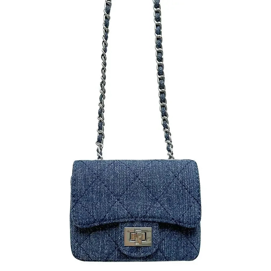 Women Denim Flap Crossbody Bag | Diamond Grid Shoulder Bag dark blue